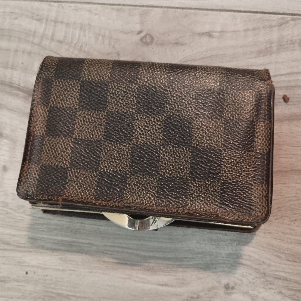 Auth Louis Vuitton LV Damier Vienois Wallet w/ Gold Fittings Canvas Brown - Picture 3 of 16